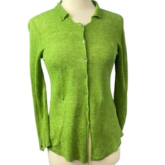 Eileen Fisher 100% Linen Semi Sheer St. Patrick's DAY Green Cardigan - Picture 1 of 10
